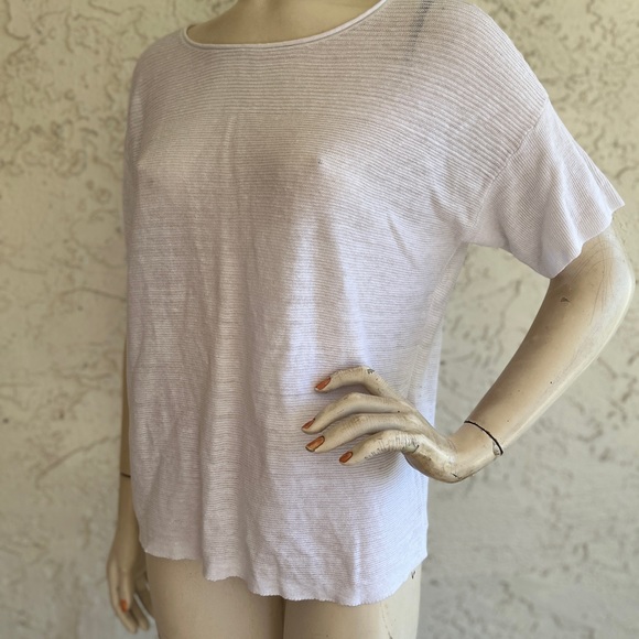 EILEEN FISHER 100% Organic Cotton Top Knit Sweater Solid White Short Sleeve M - Picture 3 of 14